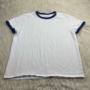 Tomboy X Women's 2X White Blue Short Sleeve Ringer Tee 100% Cotton